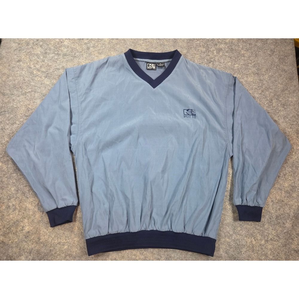 Split Tee Mens XL Golf Windshirt V-Neck Pullover Windbreaker Light Blue Navy